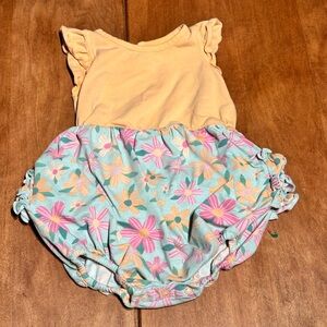 RuffleButts Yellow and Floral Bubble Romper - 18-24M